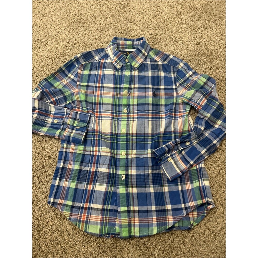 RALPH LAUREN Boys Plaid Button Front Shirt Multi Color Summer Fun Size (8) Small